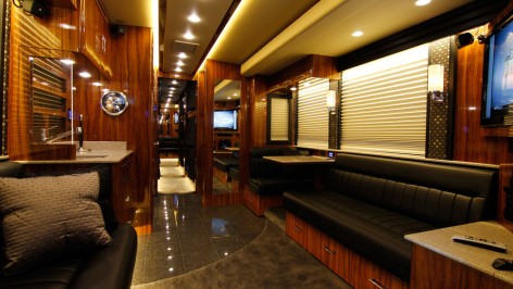 Back lounge of Hemphill Brothers Celebrity Motor Coaches
